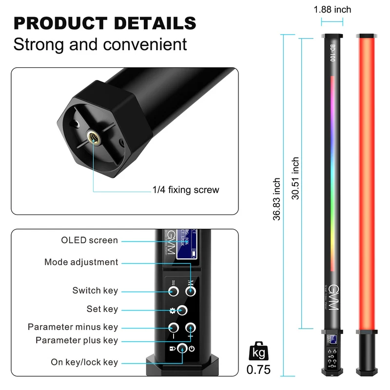 GVM-BD-100D Upgraded RGB & Bi-Color Handheld light (3 ft)