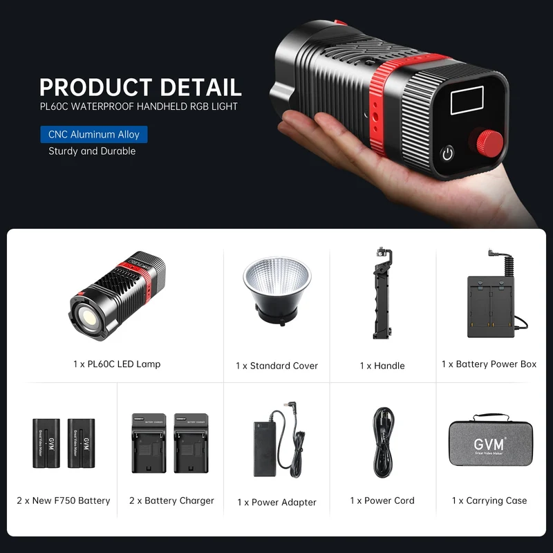 GVM PL60C External 60W RGB Flashlight with Battery