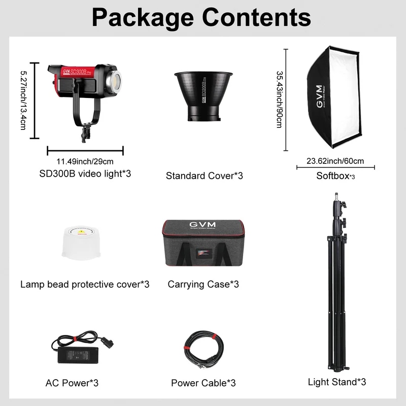 GVM PRO-SD300B 300W Bi-Color Monolight With Softbox 3 kits