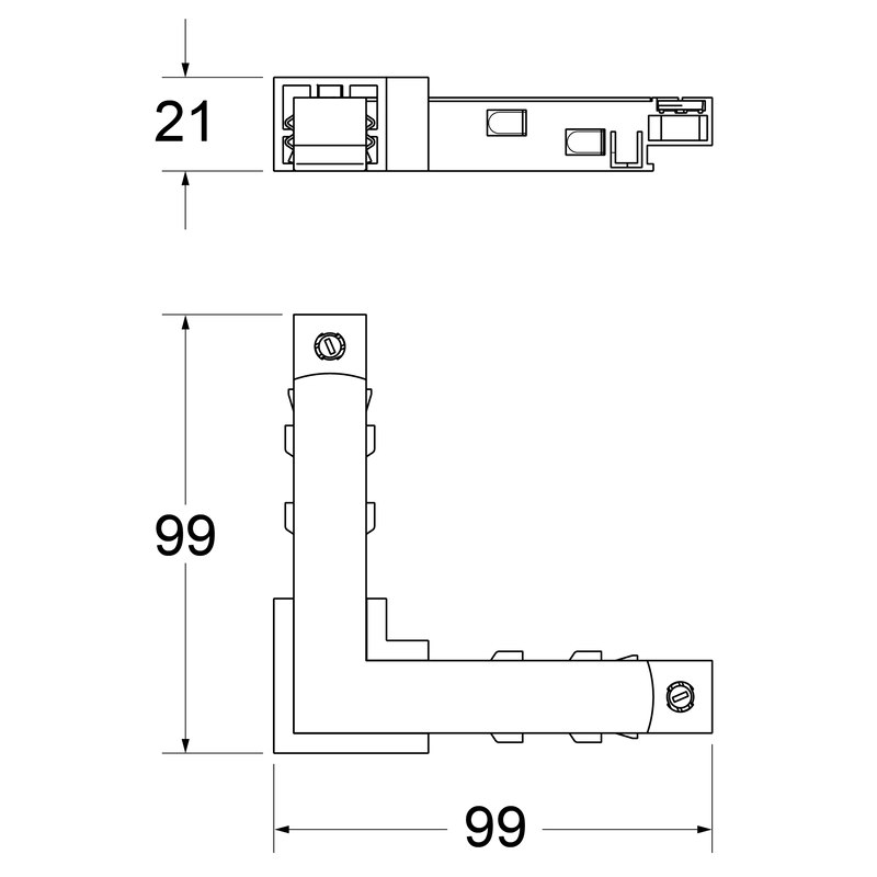 Horizontaler stromführender 48V Eckverbinder
