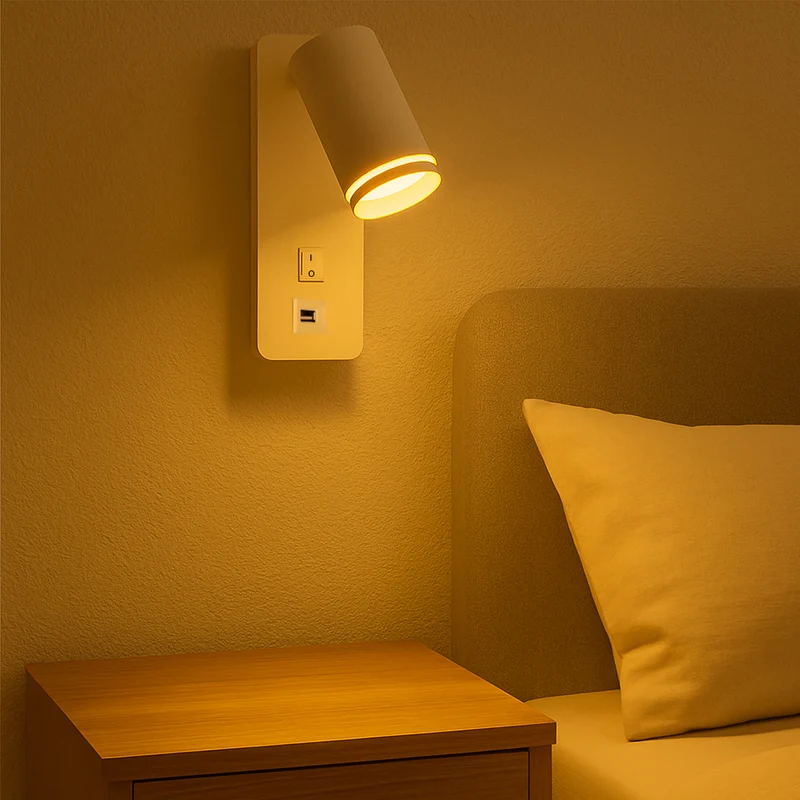 LED-Wandleuchte - Nachttischleuchte mit USB+C-Anschluss | GU10-Fassung | Weiß