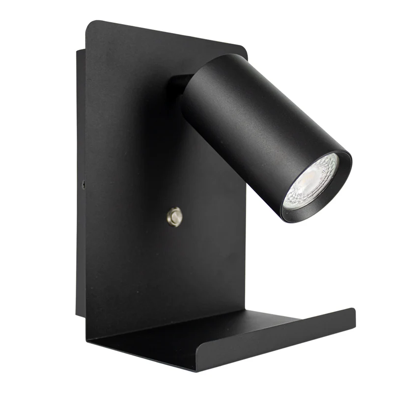 LED Wandleuchte - Nachttischleuchte mit Plateau | inkl. USB | Schwarz | GU10-Fassung