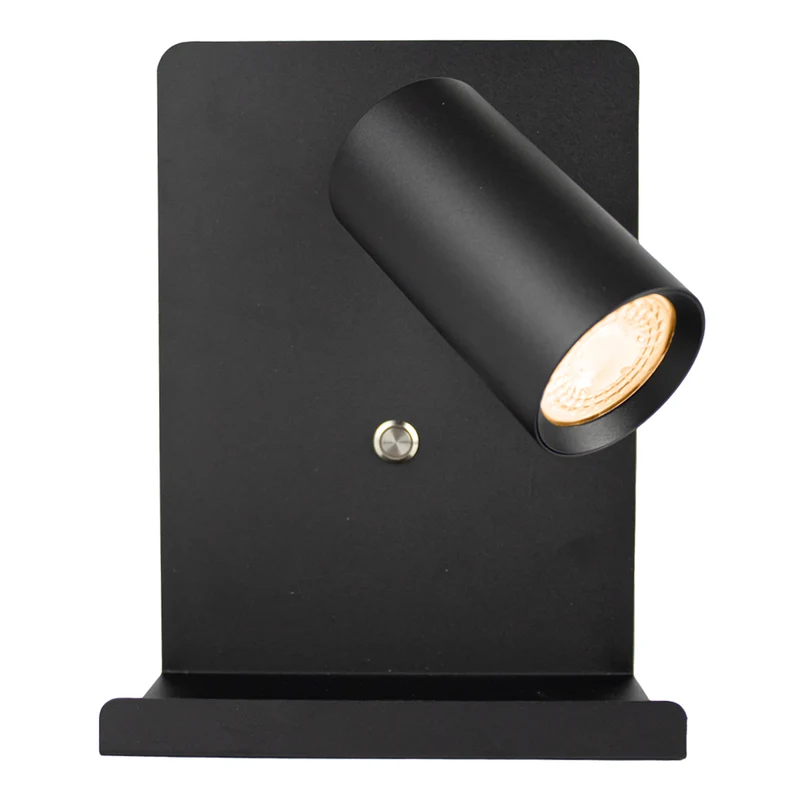 LED Wandleuchte - Nachttischleuchte mit Plateau | inkl. USB | Schwarz | GU10-Fassung