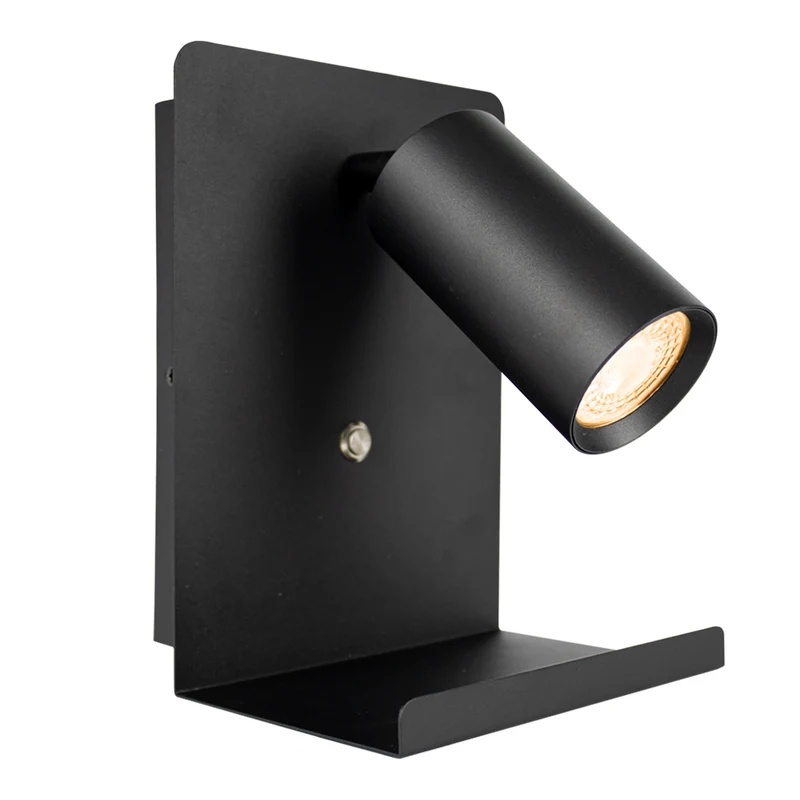 LED Wandleuchte - Nachttischleuchte mit Plateau | inkl. USB | Schwarz | GU10-Fassung