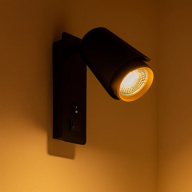 Nachttischlampe Schwarz/Gold | Tulpe | USB+C-Ladeanschluss | GU10-Fassung