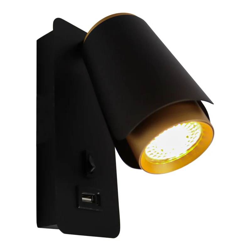 Nachttischlampe Schwarz/Gold | Tulpe | USB+C-Ladeanschluss | GU10-Fassung