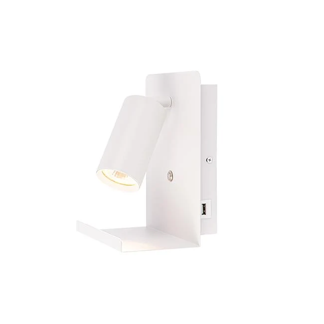 LED Wandleuchte - Nachttischleuchte mit Plateau | inkl. USB | Weiß | GU10-Fassung