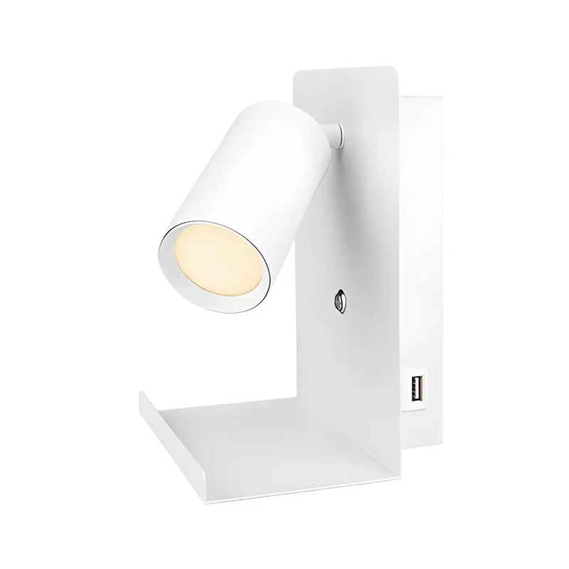 LED Wandleuchte - Nachttischleuchte mit Plateau | inkl. USB | Weiß | GU10-Fassung