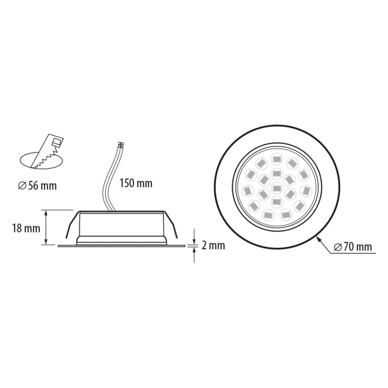 LED Schrankbeleuchtung Einbauspot - Ø56mm - Edelstahloptik - 4W - 4200K - 230V