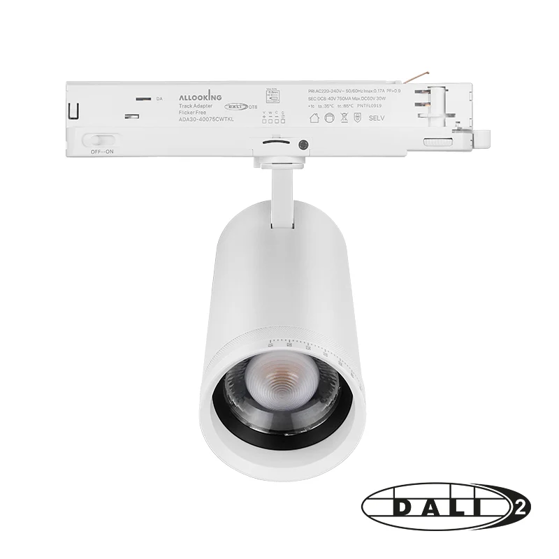 DALI 3-Phasen-Schienenstrahler | Zoombar | Wattschalter | CCT-Schalter | Weiß