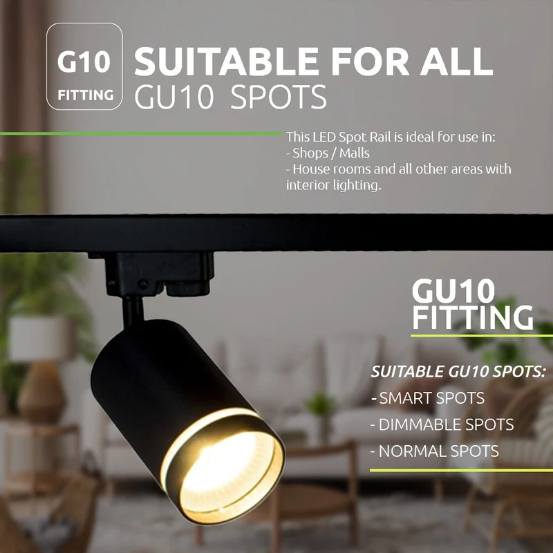 LED 1-Phasen-Schienenstrahler mit GU10-Fassung | Weißer Ring | Schwarz
