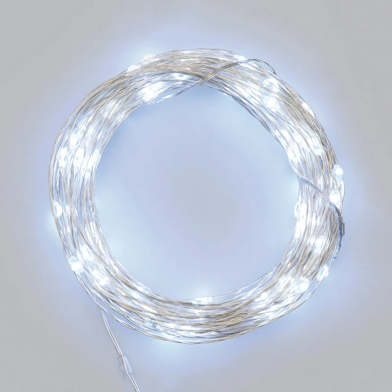LED Micro-Lichterkette, kaltweiß, Fernbedienung, 15 Funktionen, batteriebetrieben