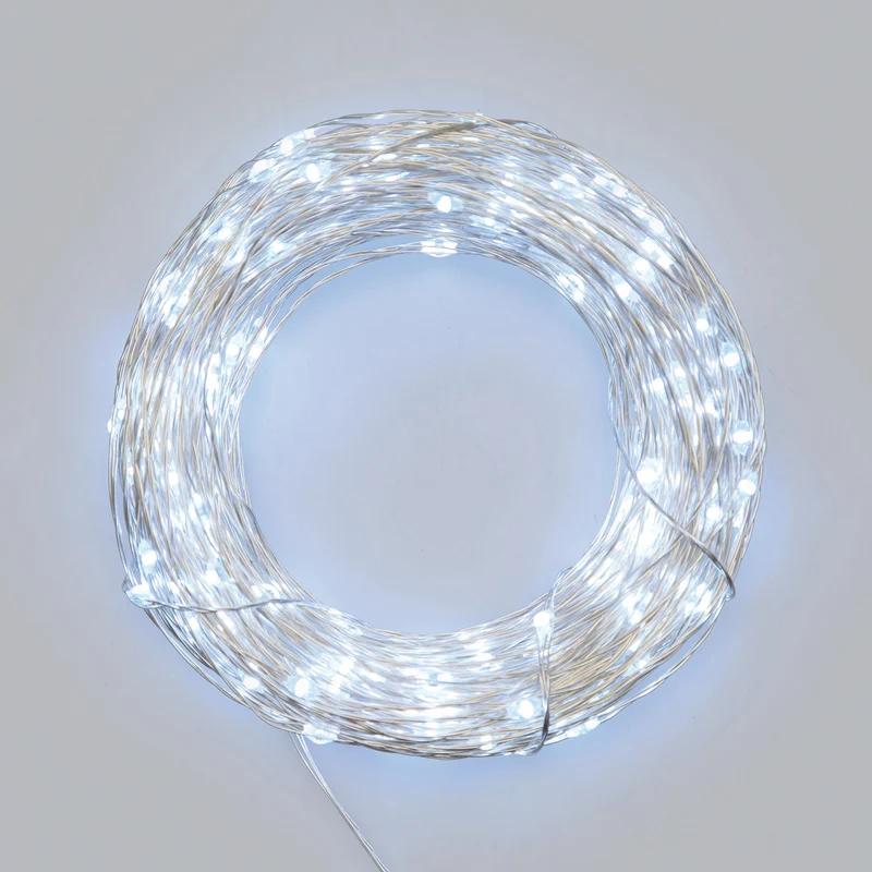 LED Micro-Lichterkette, kaltweiß, Fernbedienung, 15 Funktionen, batteriebetrieben