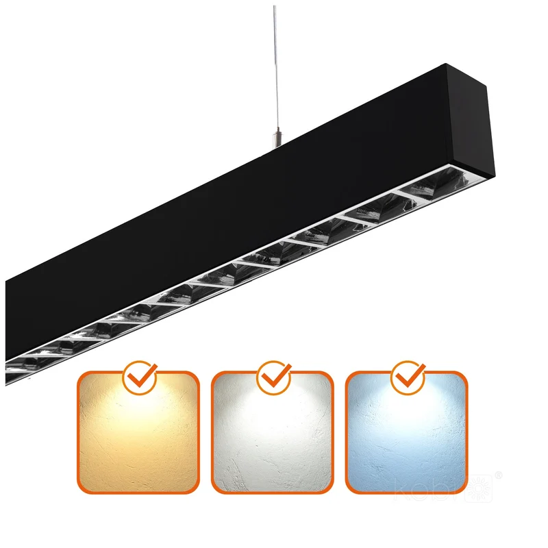 LED Linear Pendelleuchte | Bürolampe | Schwarz | 120cm | 20W-30W-40W | UGR19 | Einstellbare CCT-Lichtfarbe