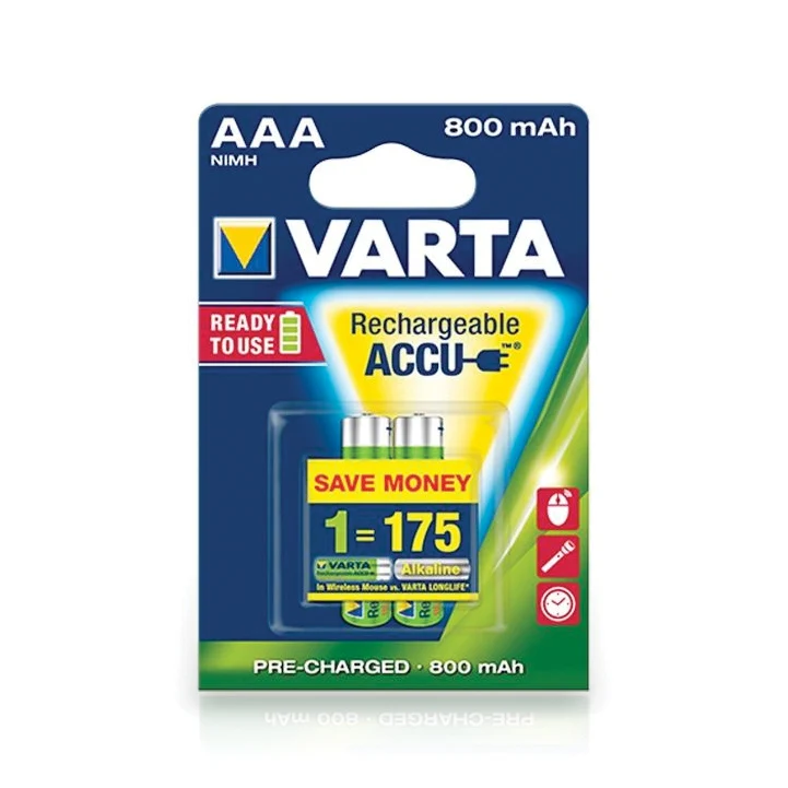 VARTA 56703 Wiederaufladbare Akku-Batterien 2er Pack AAA 800mAh NiMH