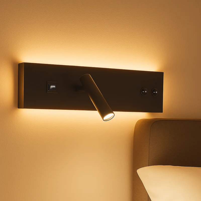 LED Wandleuchte - Nachttischlampe mit USB+C Anschluss und Schalter | Schwarz | 11W | 704 Lumen | Nicht dimmbar