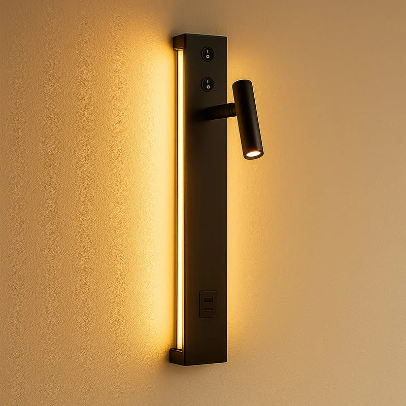 LED Wandleuchte - Nachttischlampe mit USB+C Anschluss und Schalter | Schwarz | 11W | 704 Lumen | Nicht dimmbar