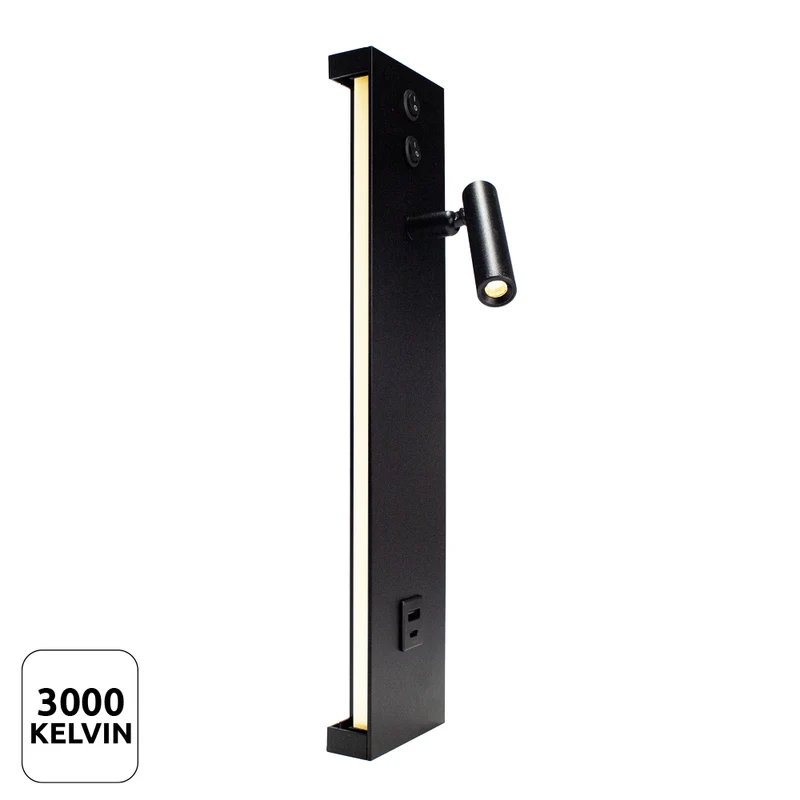 LED Wandleuchte - Nachttischlampe mit USB+C Anschluss und Schalter | Schwarz | 11W | 704 Lumen | Nicht dimmbar