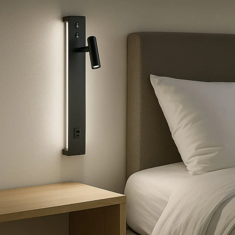 LED Wandleuchte - Nachttischlampe mit USB+C Anschluss und Schalter | Schwarz | 11W | 704 Lumen | Nicht dimmbar