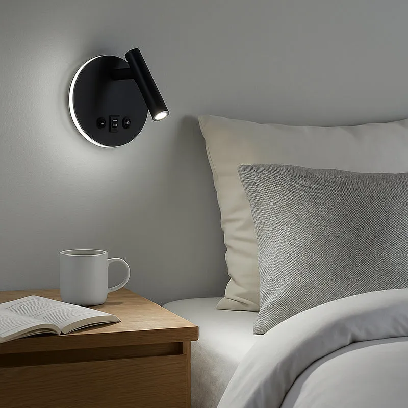LED Wandleuchte - Nachttischlampe mit USB+C Anschluss und Schalter | Schwarz | 8W | 704 Lumen | Nicht dimmbar