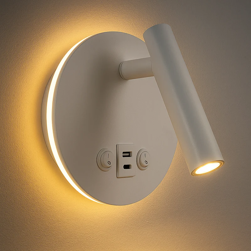 LED Wandleuchte - Nachttischlampe mit USB+C Anschluss und Schalter | Weiß | 8W | 704 Lumen | Nicht dimmbar