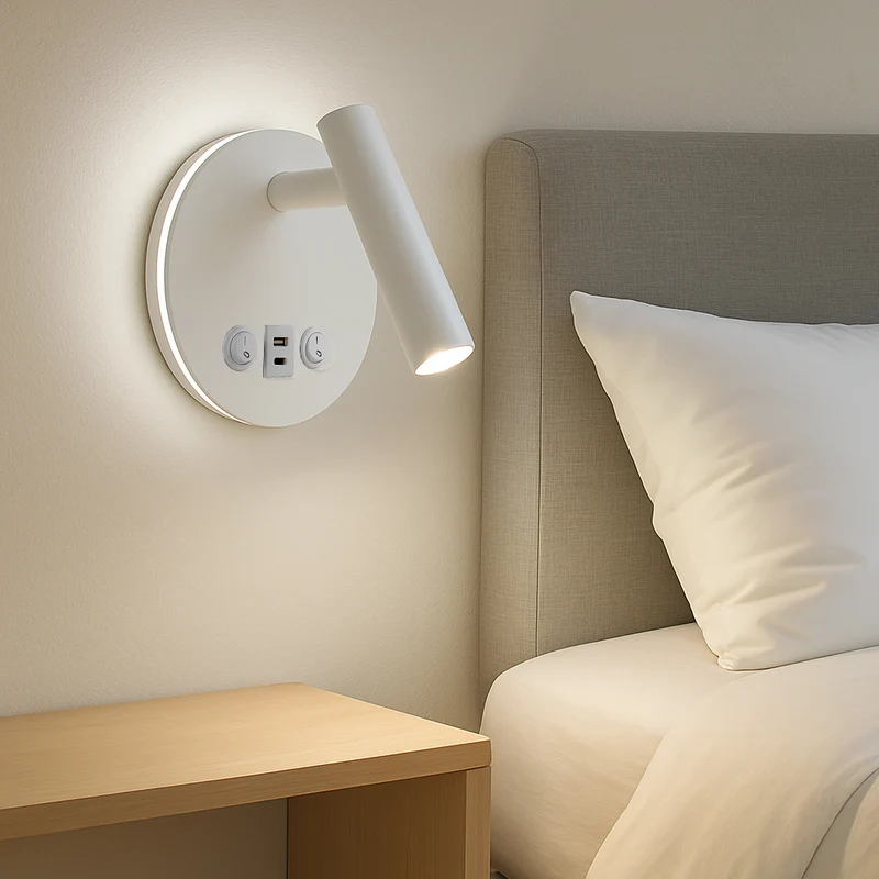 LED Wandleuchte - Nachttischlampe mit USB+C Anschluss und Schalter | Weiß | 8W | 704 Lumen | Nicht dimmbar