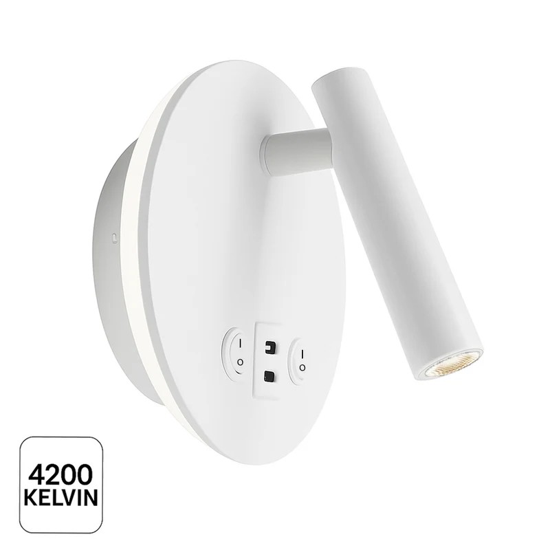 LED Wandleuchte - Nachttischlampe mit USB+C Anschluss und Schalter | Weiß | 8W | 704 Lumen | Nicht dimmbar