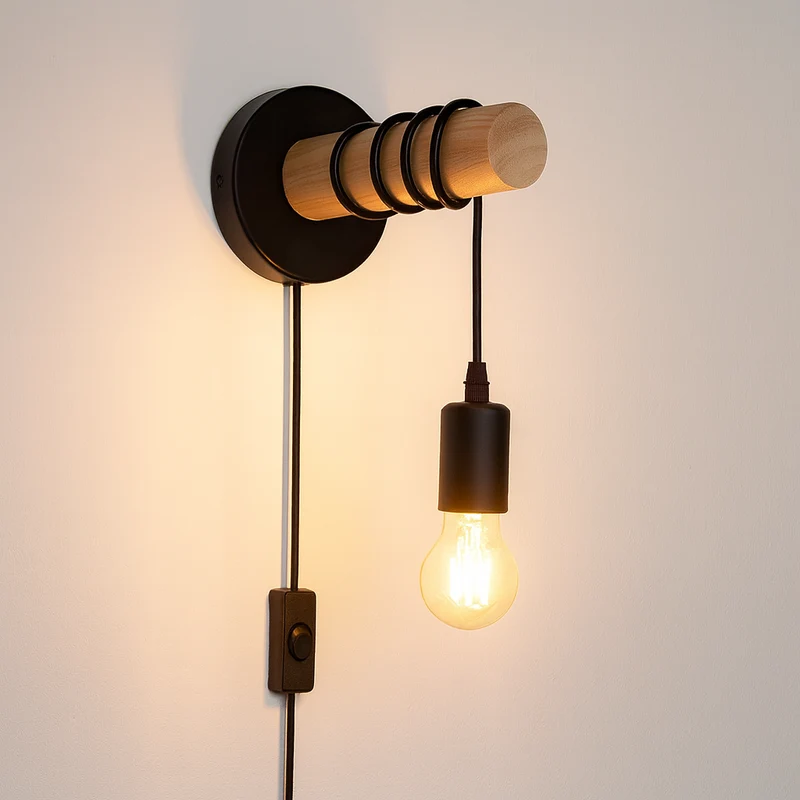 LED-Wandleuchte Hikari | E27 Fassung | Holz Schwarz | Mit Schalter
