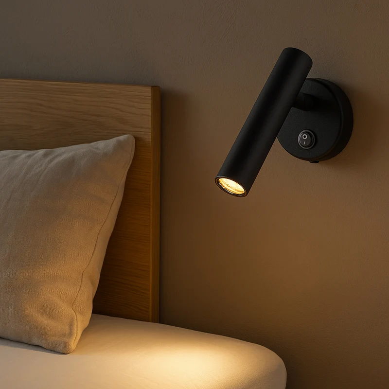 LED Wandleuchte - Nachttischlampe mit Schalter | Schwarz | 2W | 140 Lumen | Nicht dimmbar