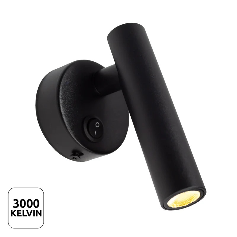 LED Wandleuchte - Nachttischlampe mit Schalter | Schwarz | 2W | 140 Lumen | Nicht dimmbar