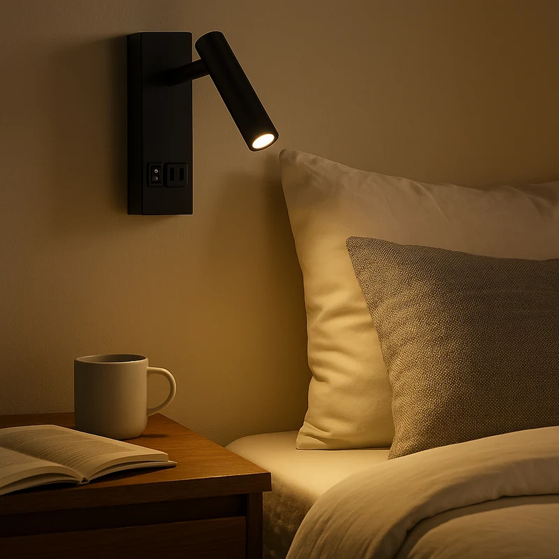 LED Wandleuchte - Nachttischlampe mit USB+C Anschluss und Schalter | Schwarz | 2W | 140 Lumen | Nicht dimmbar