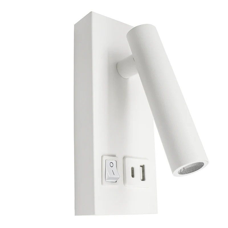 LED Wandleuchte - Nachttischlampe mit USB+C Anschluss und Schalter | Weiß | 2W | 140 Lumen | Nicht dimmbar