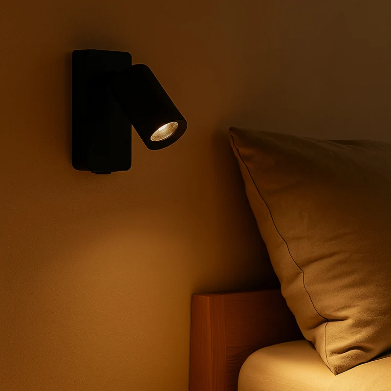 Nachttischlampe - Wandlampe | Schwarz | GU10-Fassung | USB- und USB-C-Anschluss | KUNA