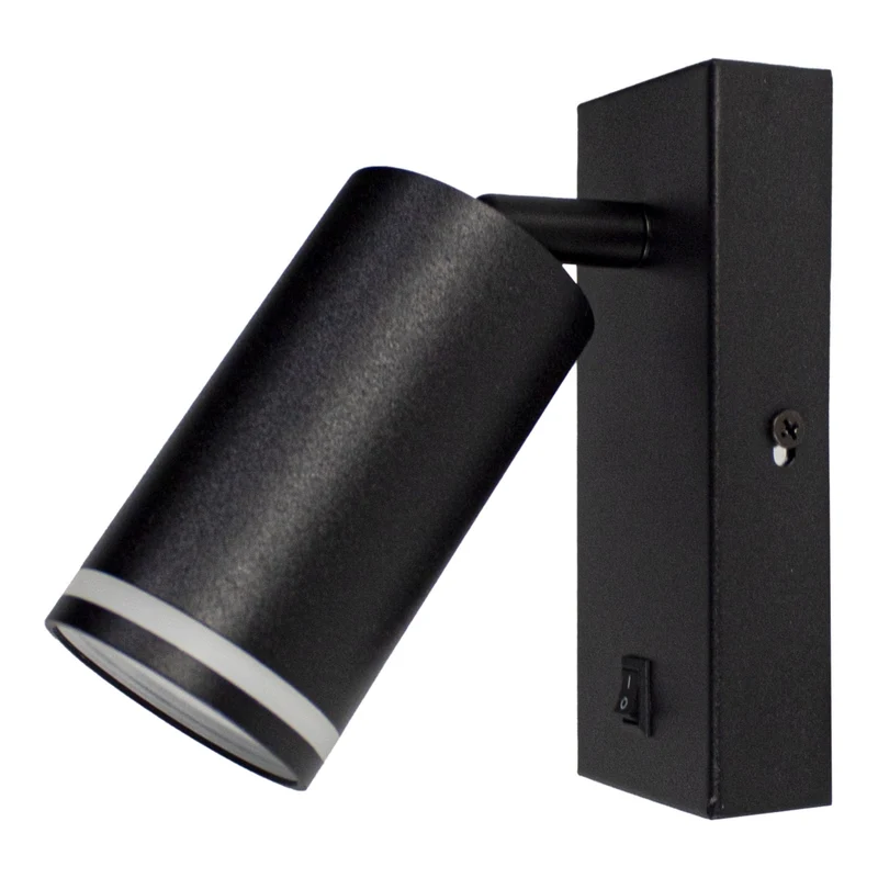 LED-Wandleuchte – Nachttischlampe mit Schalter | Schwarz mit weißem Ring | GU10-Fassung
