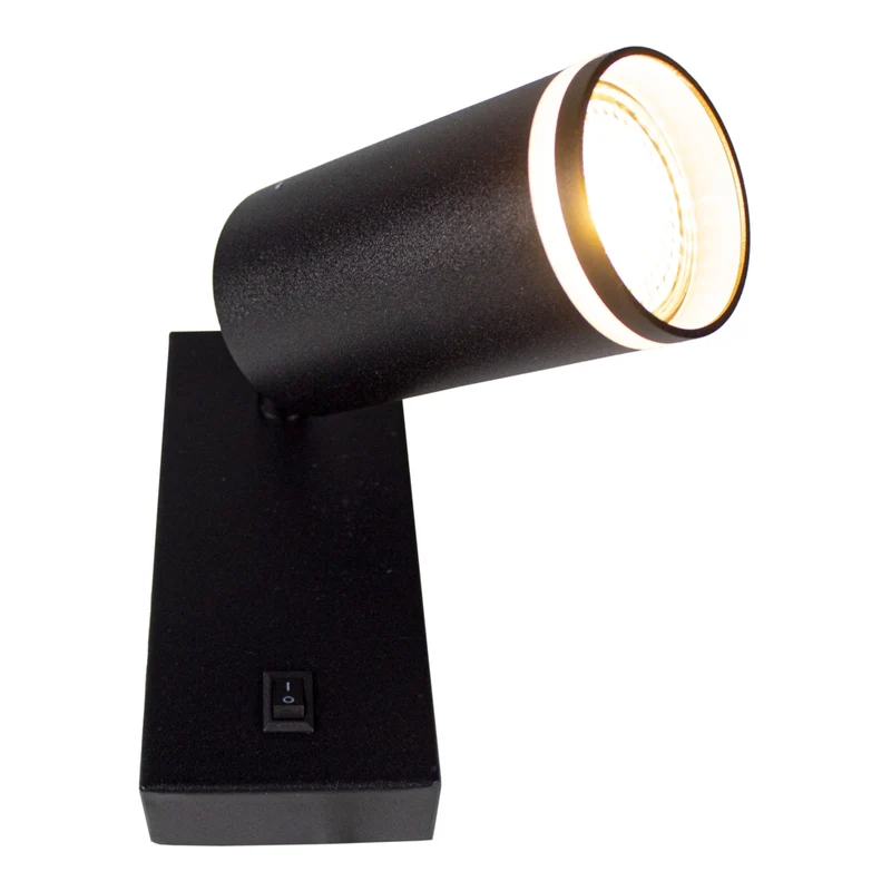 LED-Wandleuchte – Nachttischlampe mit Schalter | Schwarz mit weißem Ring | GU10-Fassung