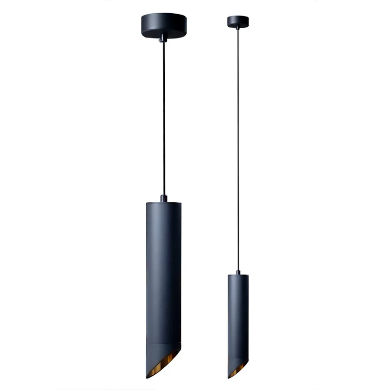 Schwarze Hängelampe länglich - 30cm | GU10-Fassung | Gold