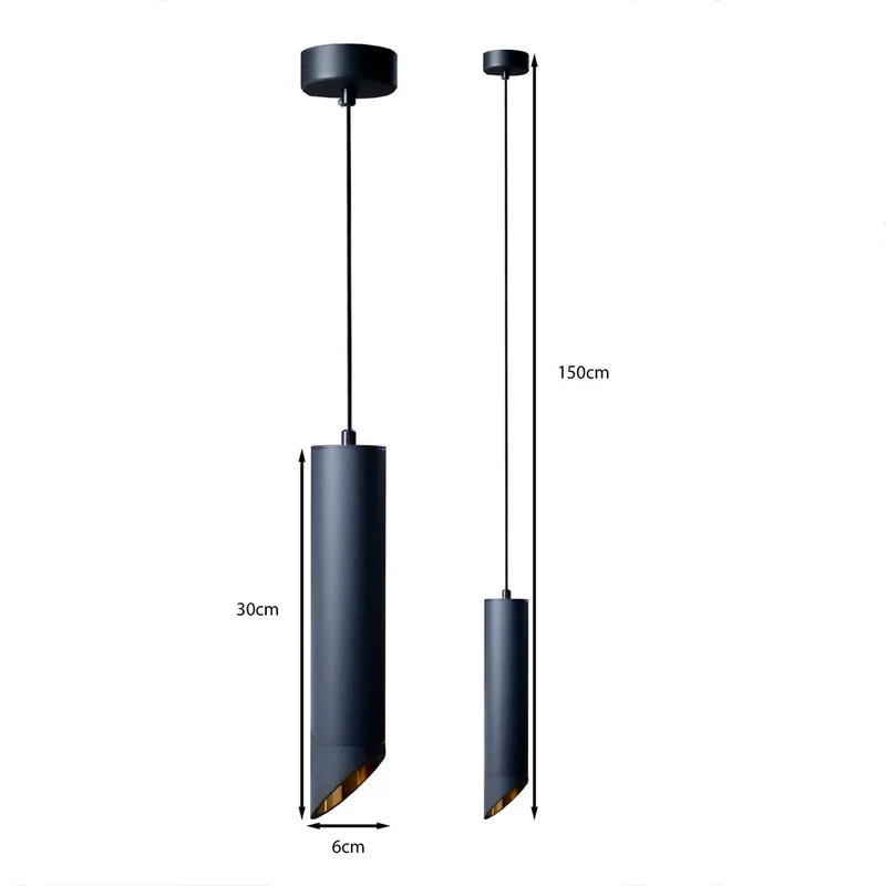 Schwarze Hängelampe länglich - 30cm | GU10-Fassung | Gold