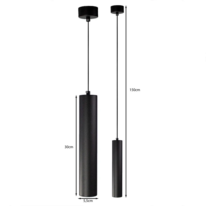 Schwarze Hängelampe – längliche Pendelleuchte – 30 cm | GU10-Fassung