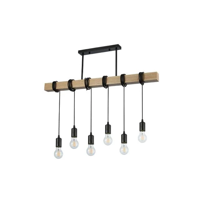Ländliche Hängelampe Holz | 80CM | 6 x E27-Fassung | Schwarz