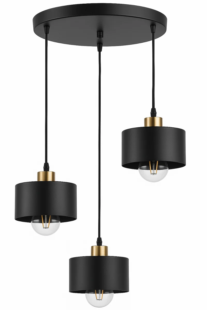 Hängelampe 3-fach Schwarz/Gold | Metall | 3x E27 Fassung | Ø30cm