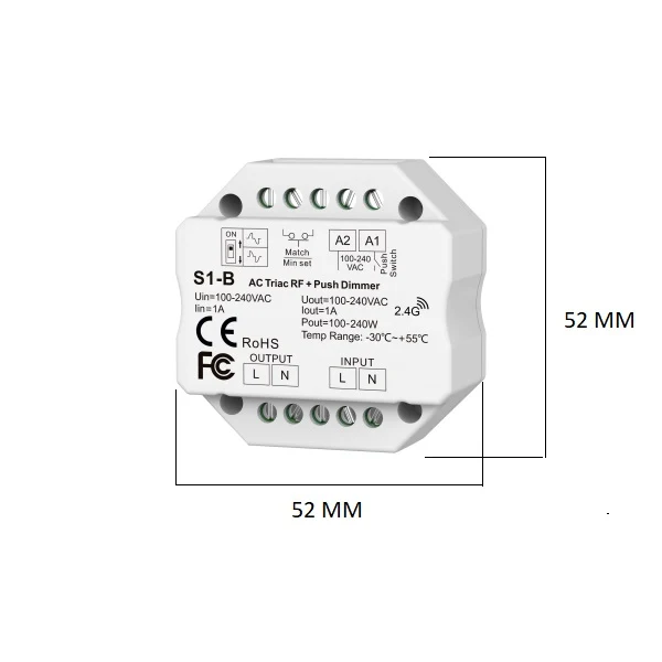 AC Triac RF eingebauter kabelloser Dimmer | 100-240V | Zum Dimmen drücken