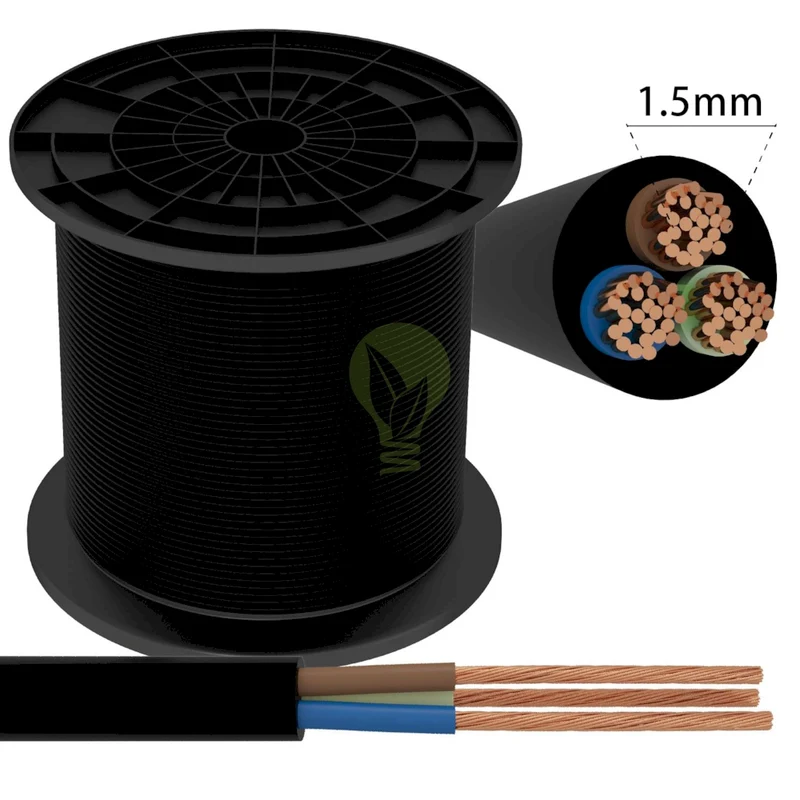 H05VV-F Installationskabel | 3 x 1,5 mm Kerne | schwarz | Pro 10 Meter
