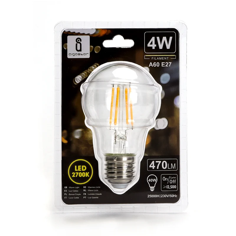 LED-Filamentbirnenlampe 4W A60 E27 - 2700K (Warmweiß)