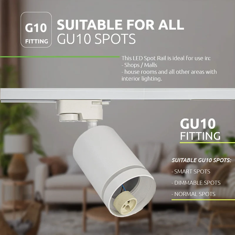 LED 1-Phasen-Schienenstrahler mit GU10-Fassung | Weiß mit Ring