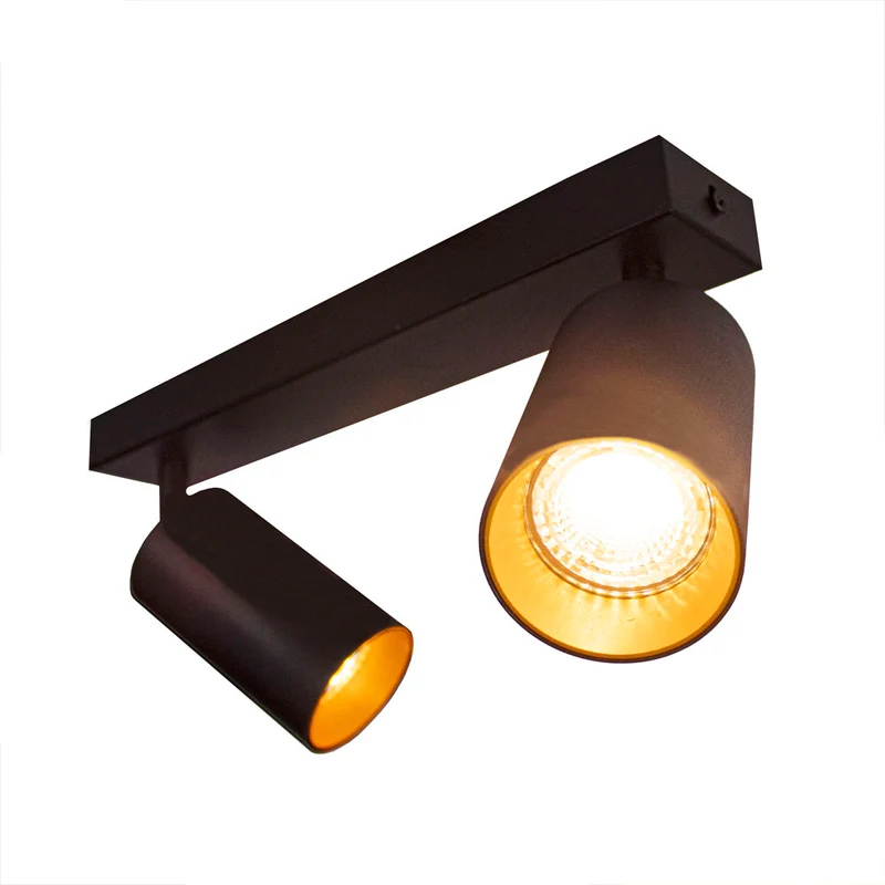 Moderner Deckenstrahler Doppel | schwarz/gold | Bau | 2x GU10 Fassung