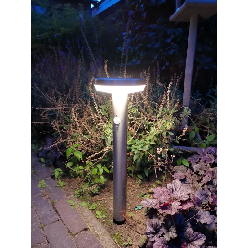 Solar-LED-Standleuchte für den Außenbereich mit Sensor | Spieß | rund | 4,4W | 3000K – Warmweiß