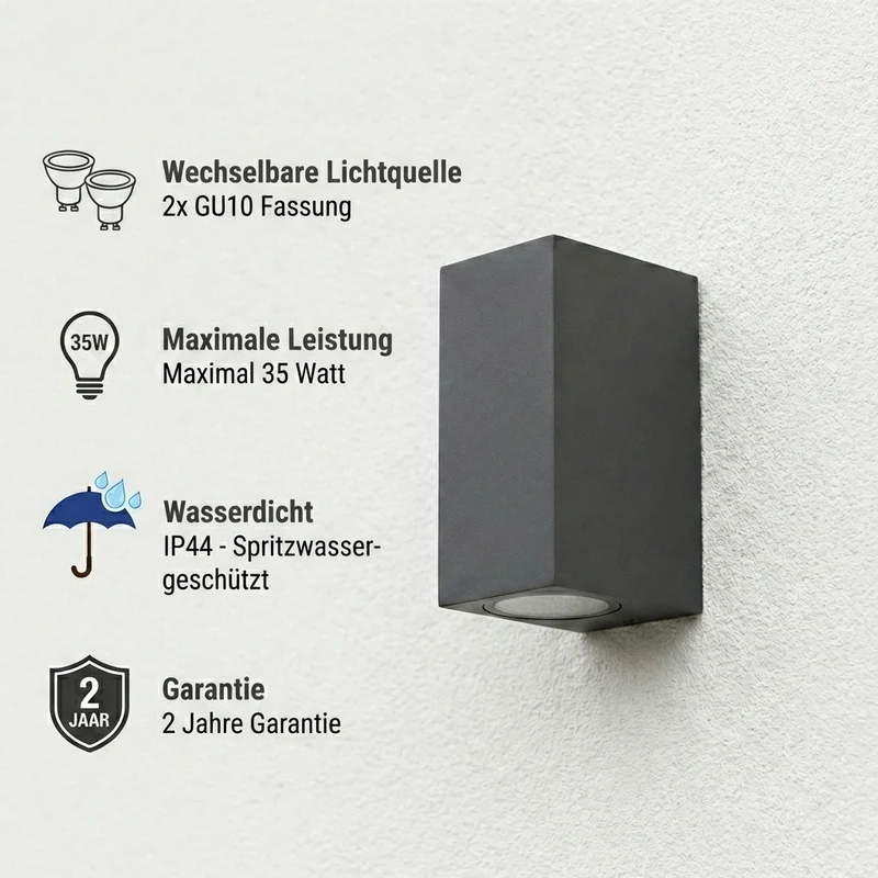LED-Außenstrahler | San Francisco | IP44 | 2x GU10 | Schwarz