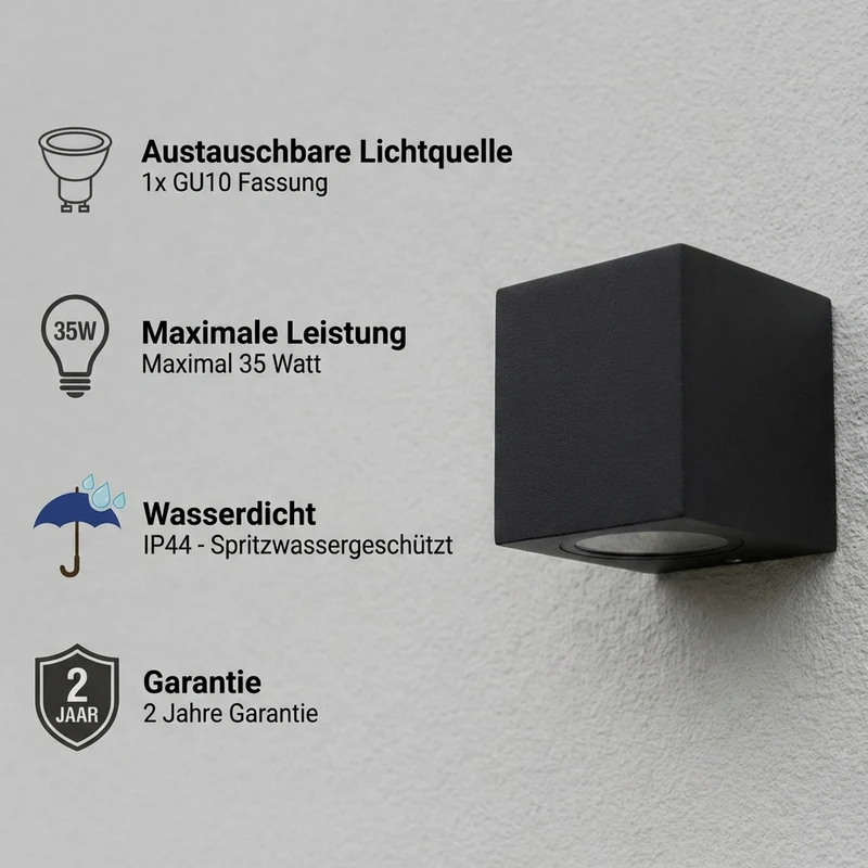 LED-Außenwandleuchte GU10 | San Diego | Schwarz | IP44