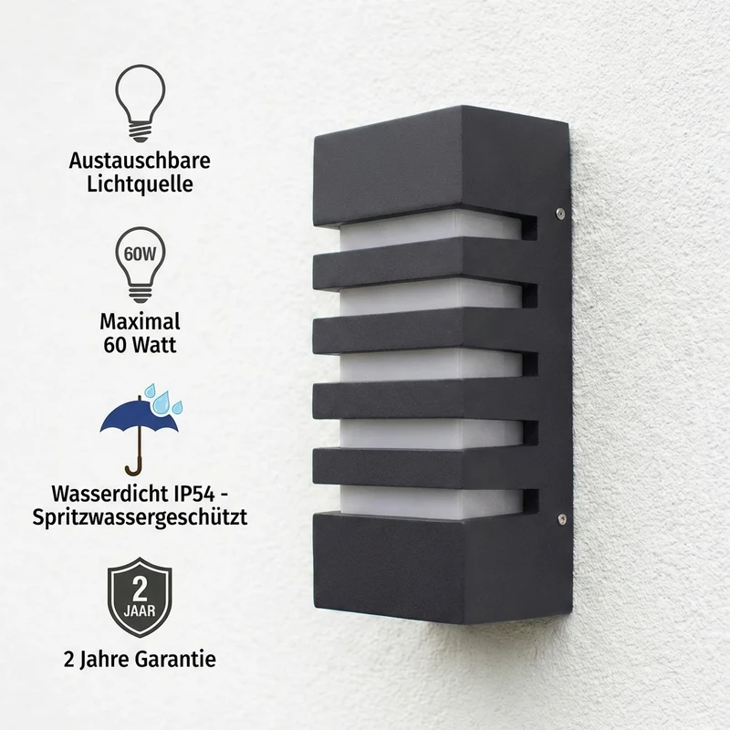 LED-Außenleuchte - E27-Fassung - IP54 - Schwarz | Novi