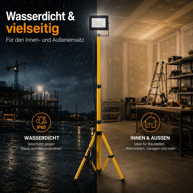 Einzelne LED-Bauleuchte 1x 50W auf Stativ | 4500K – Tageslichtweiß